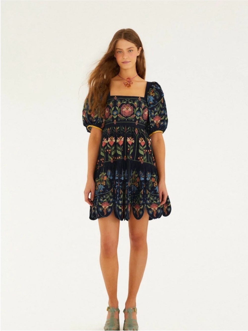 NWT Farm Rio Stitched Garden Navy Blue Mini Floral Dress
